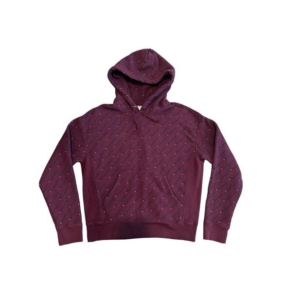 VTG Mens Champion‎ Reverse Weave Hoodie Maroon All Over Print SZ Medium - Picture 1 of 11